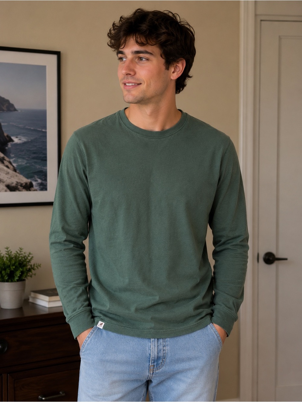 Kangol Men's Long Sleeve Crewneck Shirt in Dark Green